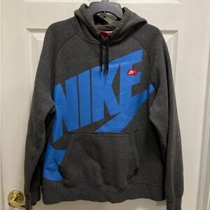 Nike Men's Charcoal and Sky Blue Hoodie